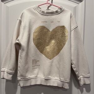 Zara Gold and Cream Crew Neck Sweater with Metallic Heart